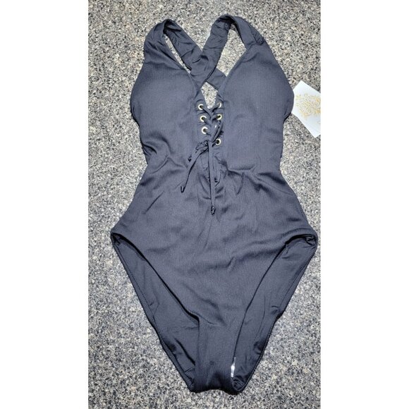 Becca Women's One-Piece Swimsuit - Black, Small Whit Front Laces $158 - Picture 4 of 7